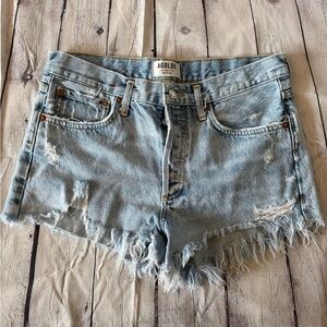 Agolde Frayed Hem Jean Shorts - Light Blue